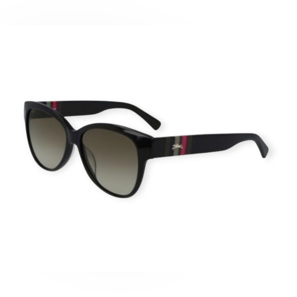 Long Champ Black Women's Sunglasses with Pink Stripe Accent